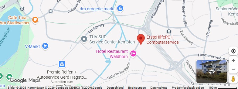 Einsatzgebiet ErsteHilfePC: Kempten und Allgäu auf Google Maps